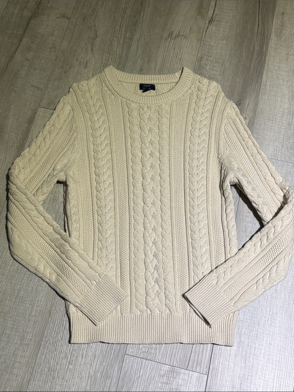 J. Crew Factory Men's Cream Cable Crewneck Sweater